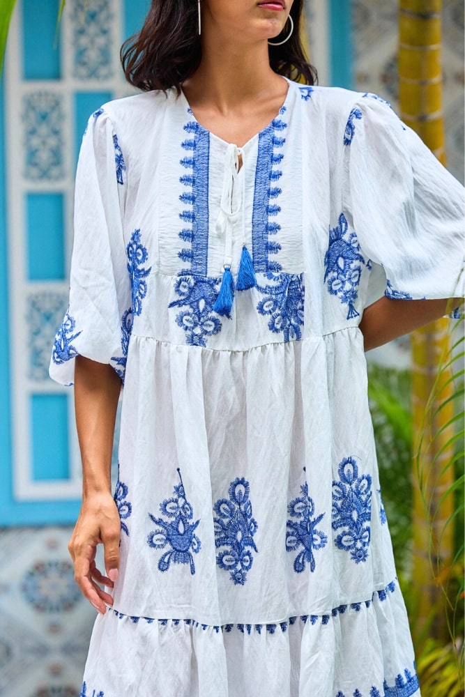 Robe Bohème Bleue et Blanche