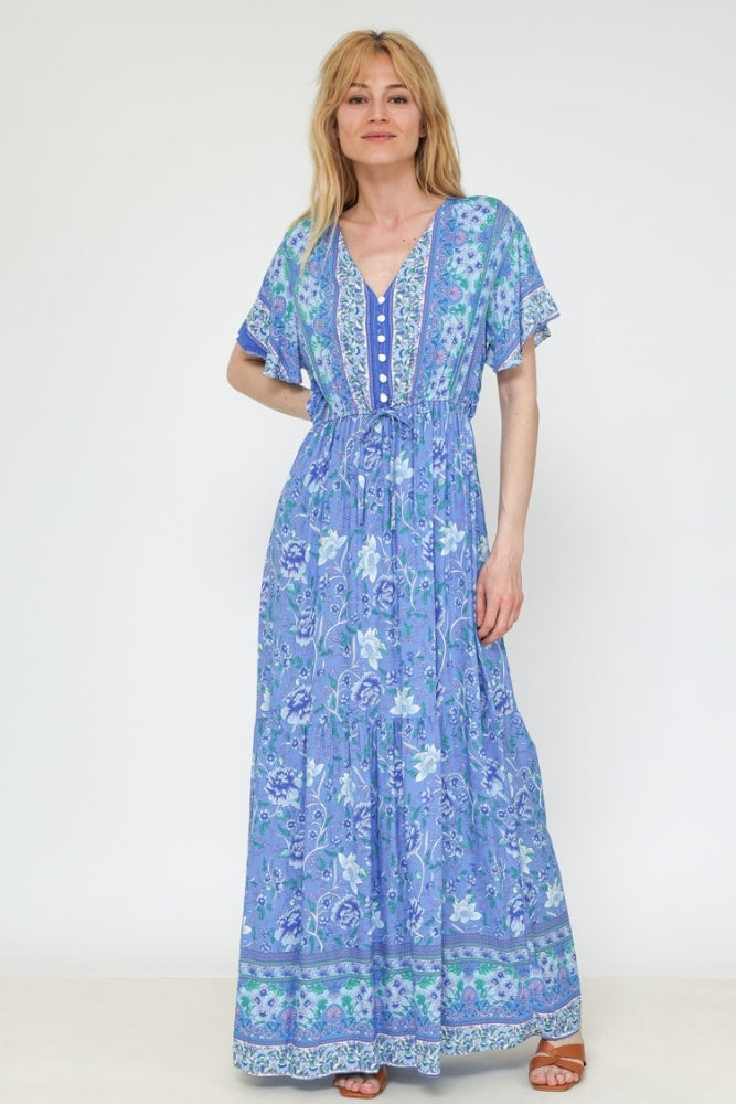 Robe Boheme Bleue à Fleurs - S/M