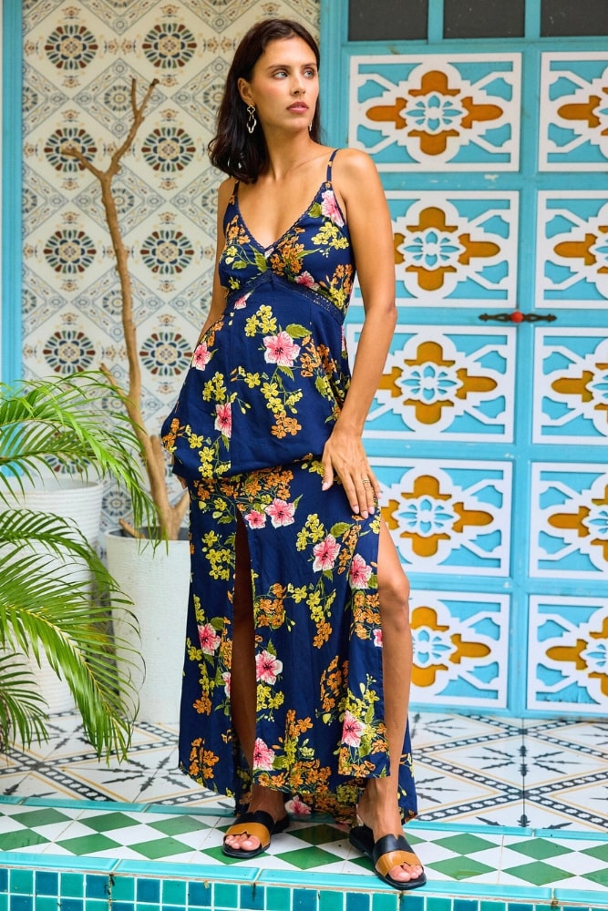 Robe Longue Bleu Bohème