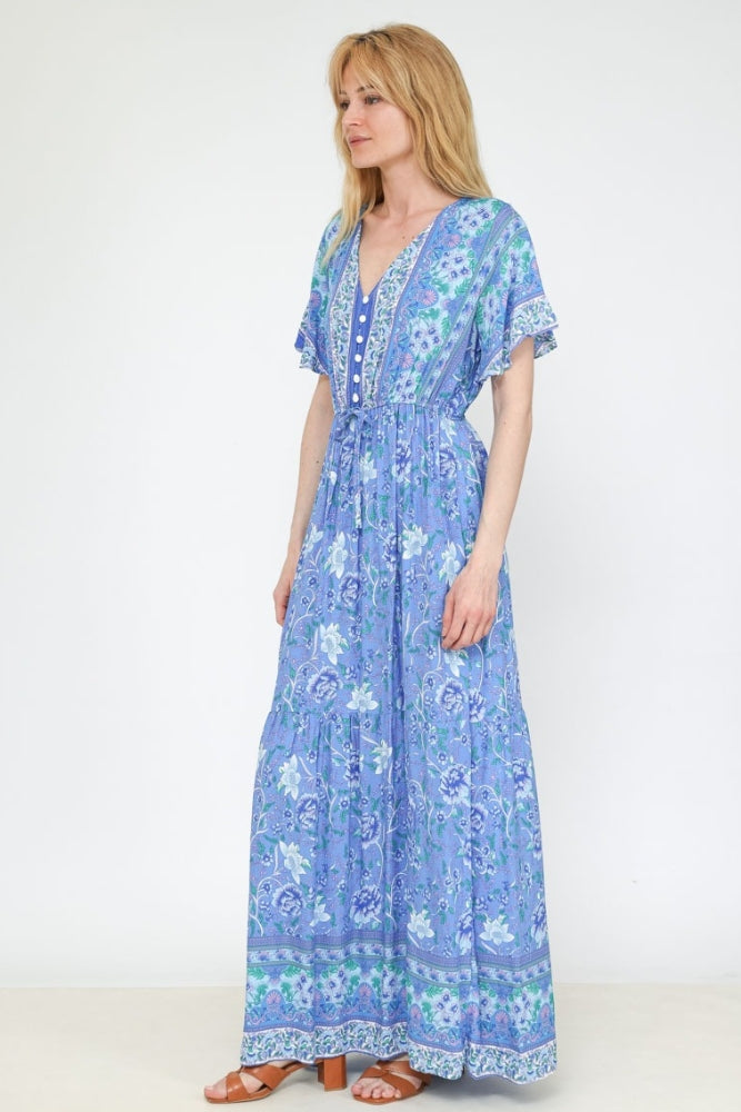 Robe Boheme Bleue à Fleurs