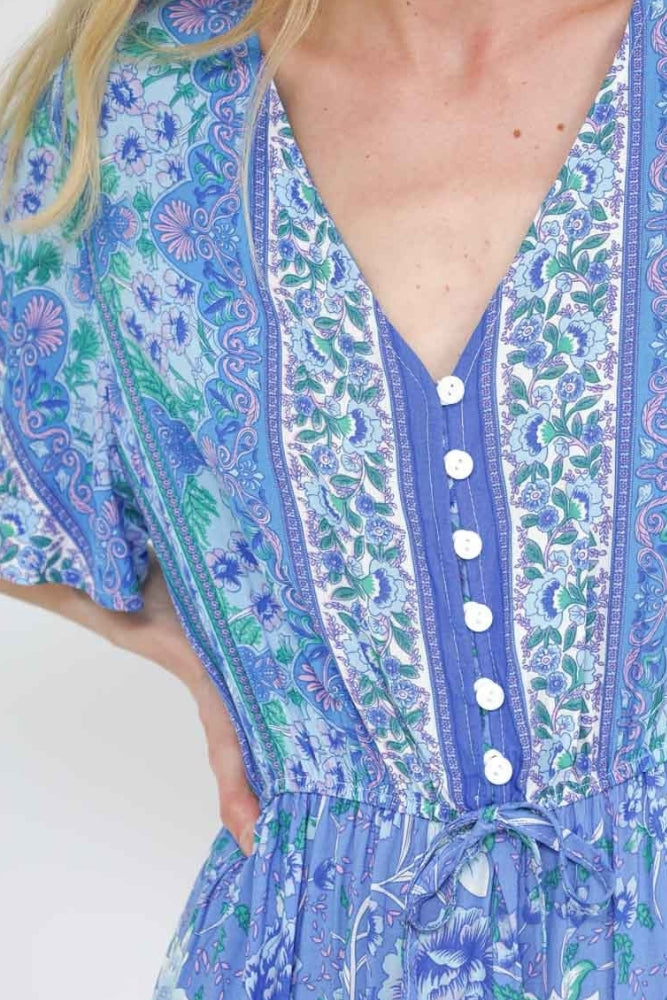 Robe Boheme Bleue à Fleurs