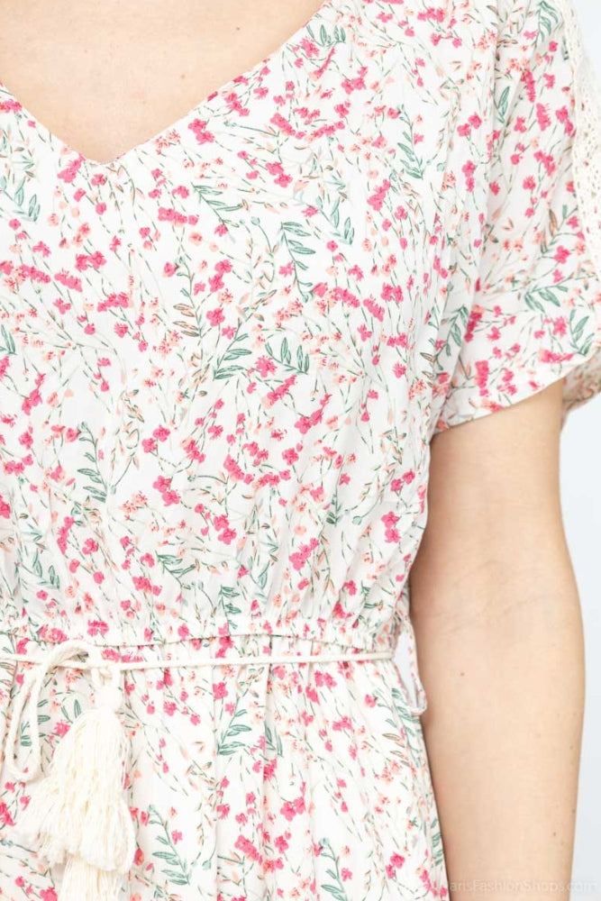 Robe Longue Bohème Rose Manche Courte