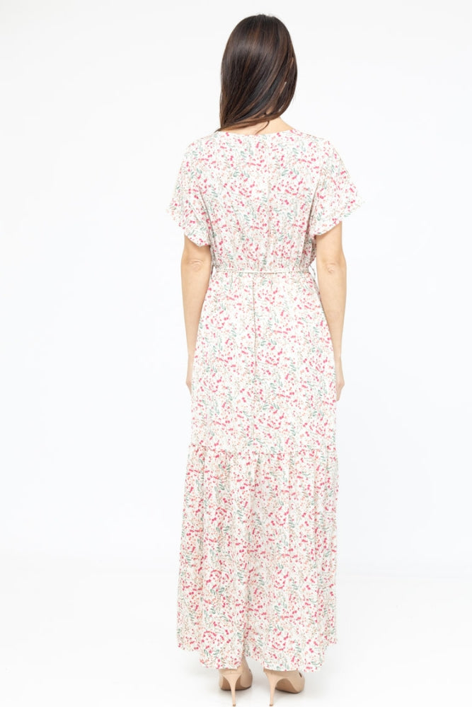 Robe Longue Bohème Rose Manche Courte