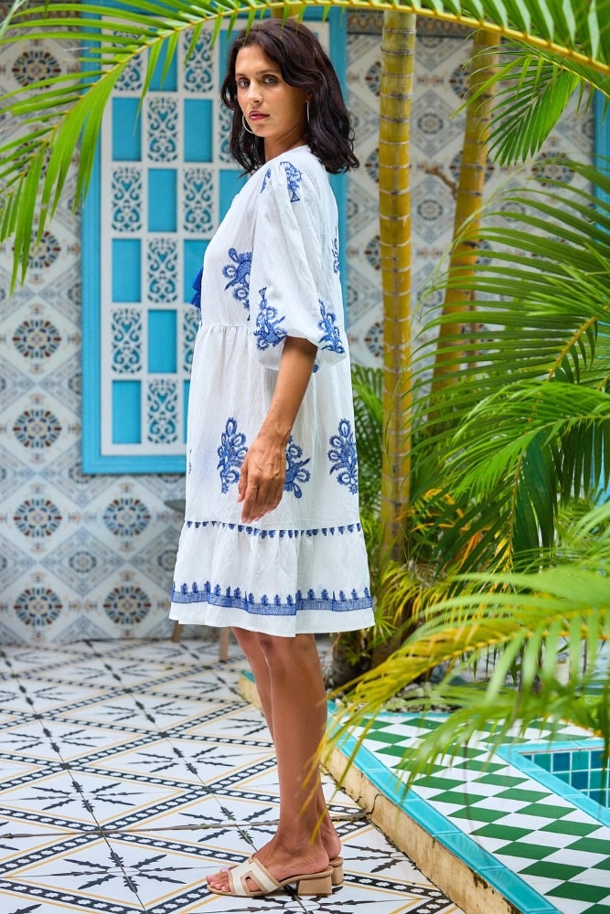 Robe Bohème Bleue et Blanche
