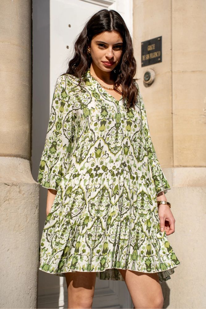 Robe Bohème Courte Manche Longue