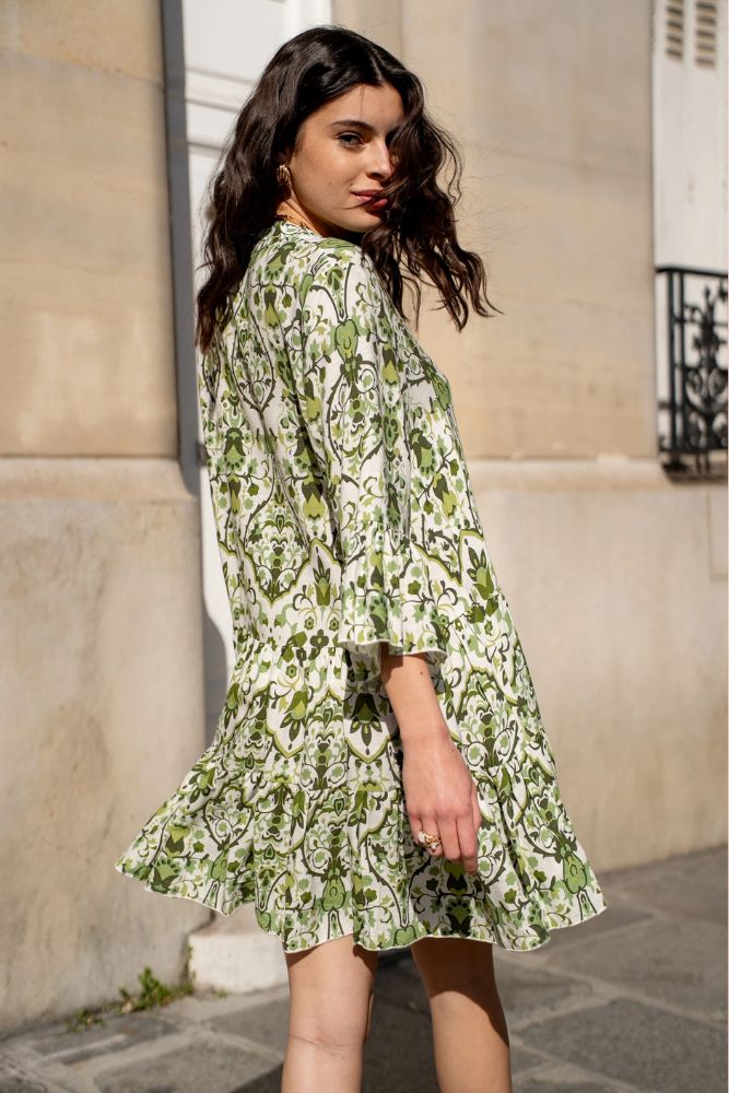 Robe Bohème Courte Manche Longue