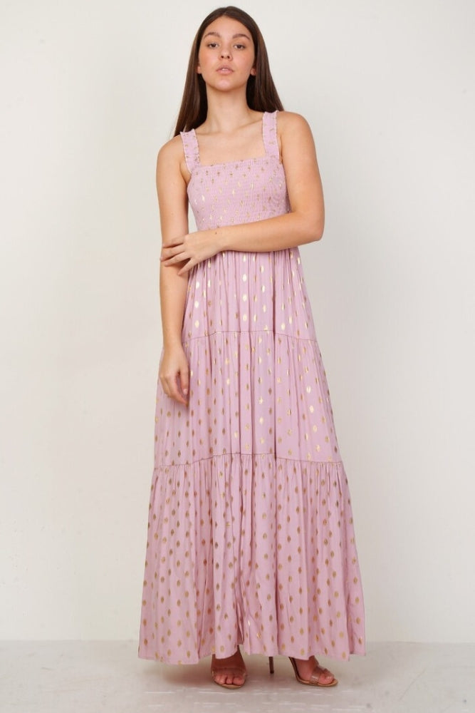 Robe Longue à Pois Doré - M/L