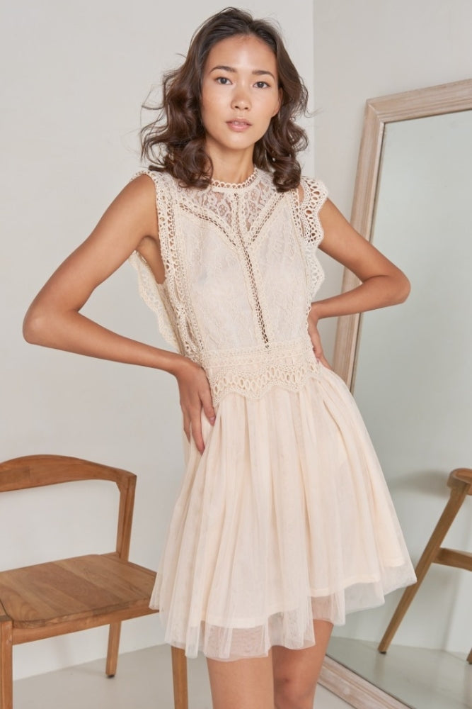 Robe Cocktail Bohème Courte - S / Beige