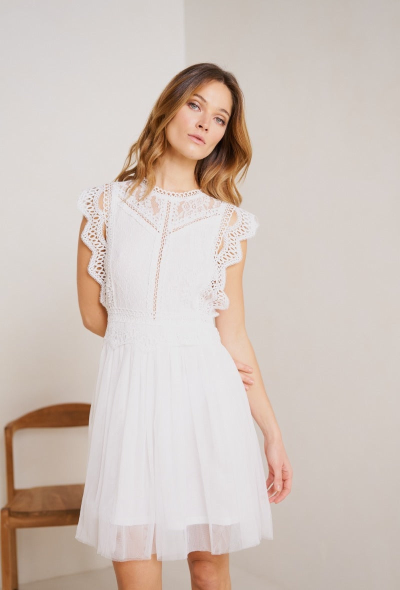 Robe Cocktail Bohème Courte - S / Blanc