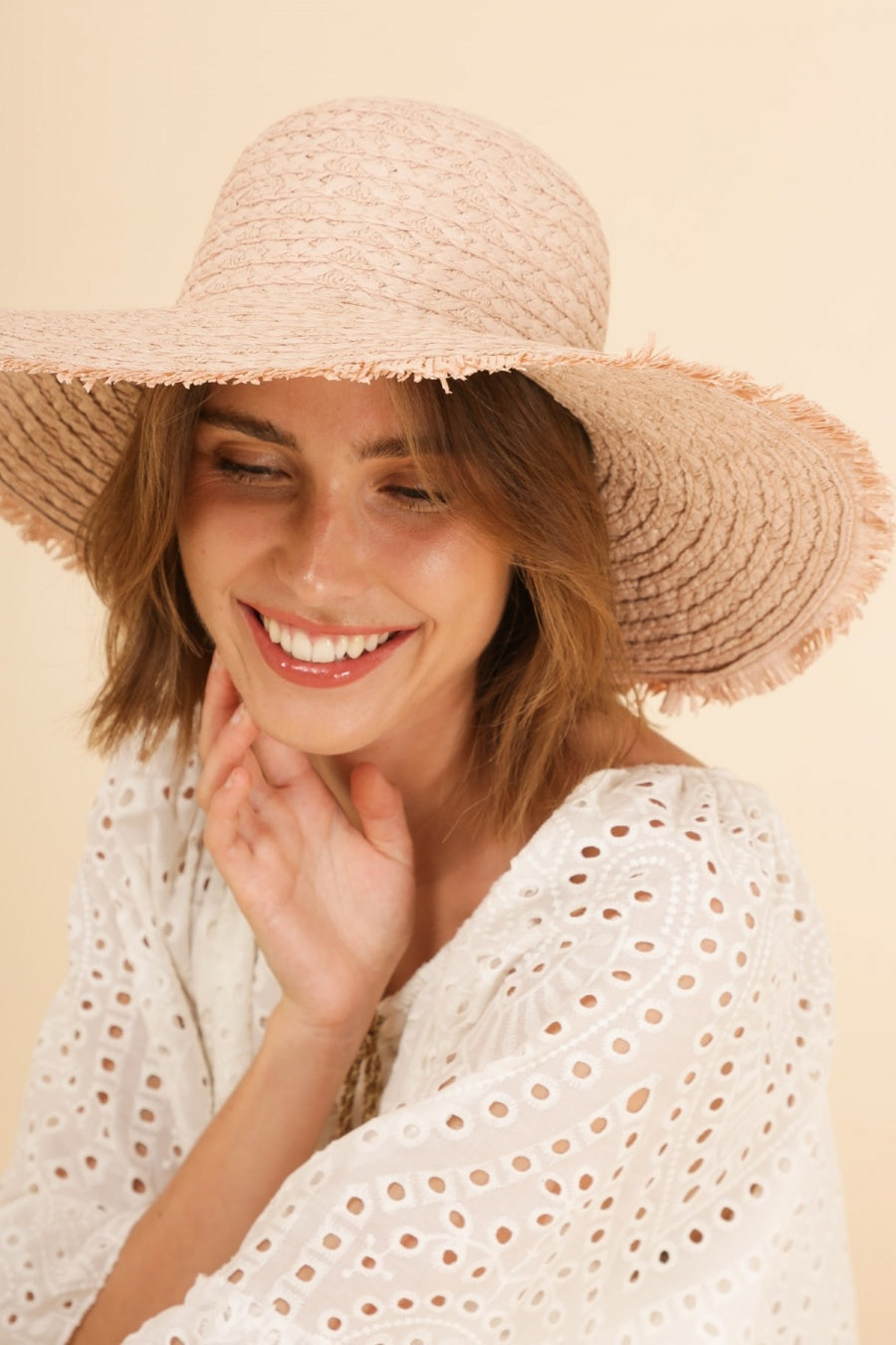 Chapeau de Paille Bohème - Rose / Ajustable