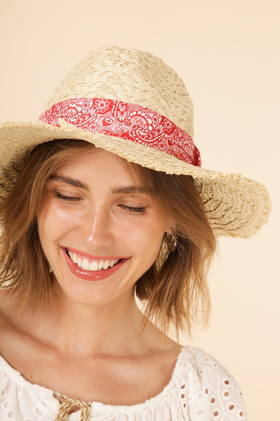 Chapeau Fedora Paille - Rouge / Ajustable