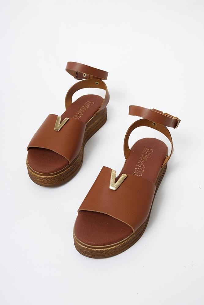 Sandales Compensées Cuir Bohème - 36 / Camel